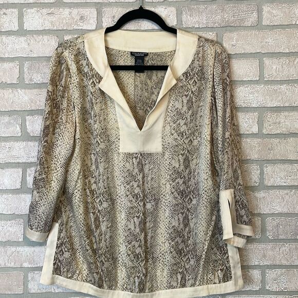 Doncaster Women’s 95% Silk Top Blouse Python Print Size 8 Cream 3/4 Sleeves - Picture 1 of 5